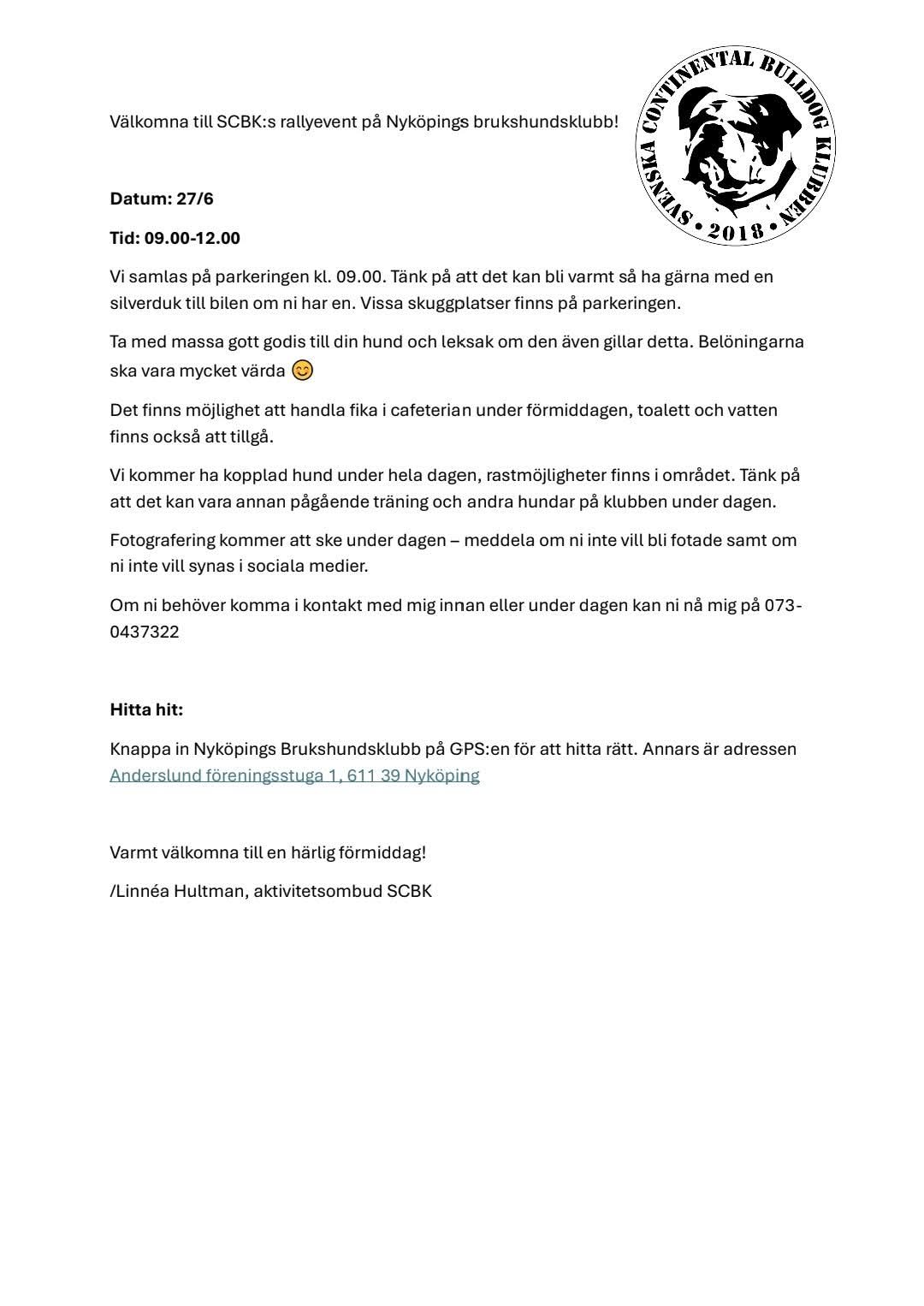 Lokalombud inom Södermanlands län bjuder in till Rallylydnad.